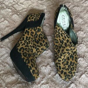 Guess Leopard Print Platform Ankle Boot, 1” Platform, 5” Heel, Size 5.5